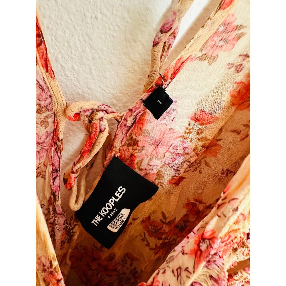THE KOOPLES Pink Floral Ruffle Hemline Midi Tie Back Floral Frill Dress sz 1 - Picture 11 of 16